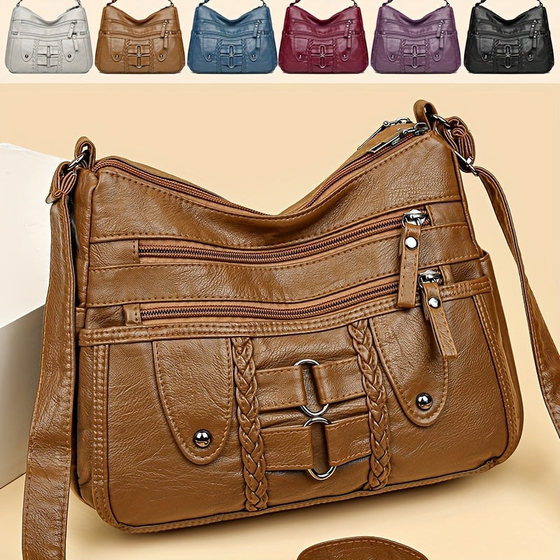 Women’s Crossbody Shoulder Bag Large Capacity Handbag with Multiple Zipper Pockets