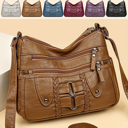 Women’s Crossbody Shoulder Bag Large Capacity Handbag with Multiple Zipper Pockets