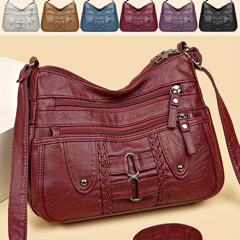 Women’s Crossbody Shoulder Bag Large Capacity Handbag with Multiple Zipper Pockets
