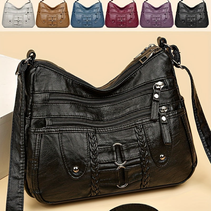 Women’s Crossbody Shoulder Bag Large Capacity Handbag with Multiple Zipper Pockets