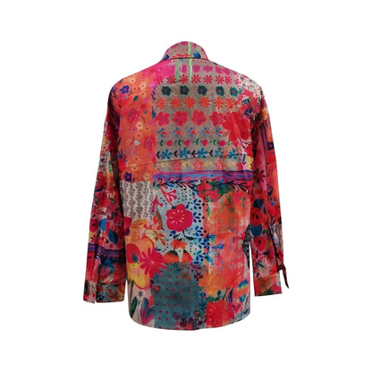 Women's Floral Long Sleeve Button Front Tunic Blouse