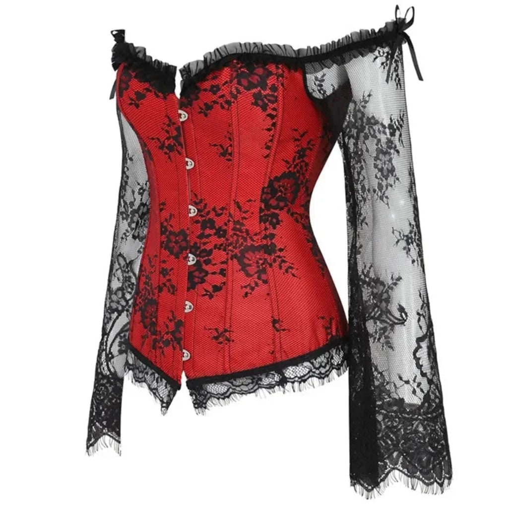 Women's Gothic Corset Top Lace Sleeve Halloween Costume Outfit