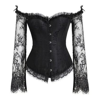 Women's Gothic Corset Top Lace Sleeve Halloween Costume Outfit
