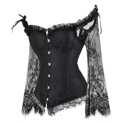 Women's Gothic Corset Top Lace Sleeve Halloween Costume Outfit