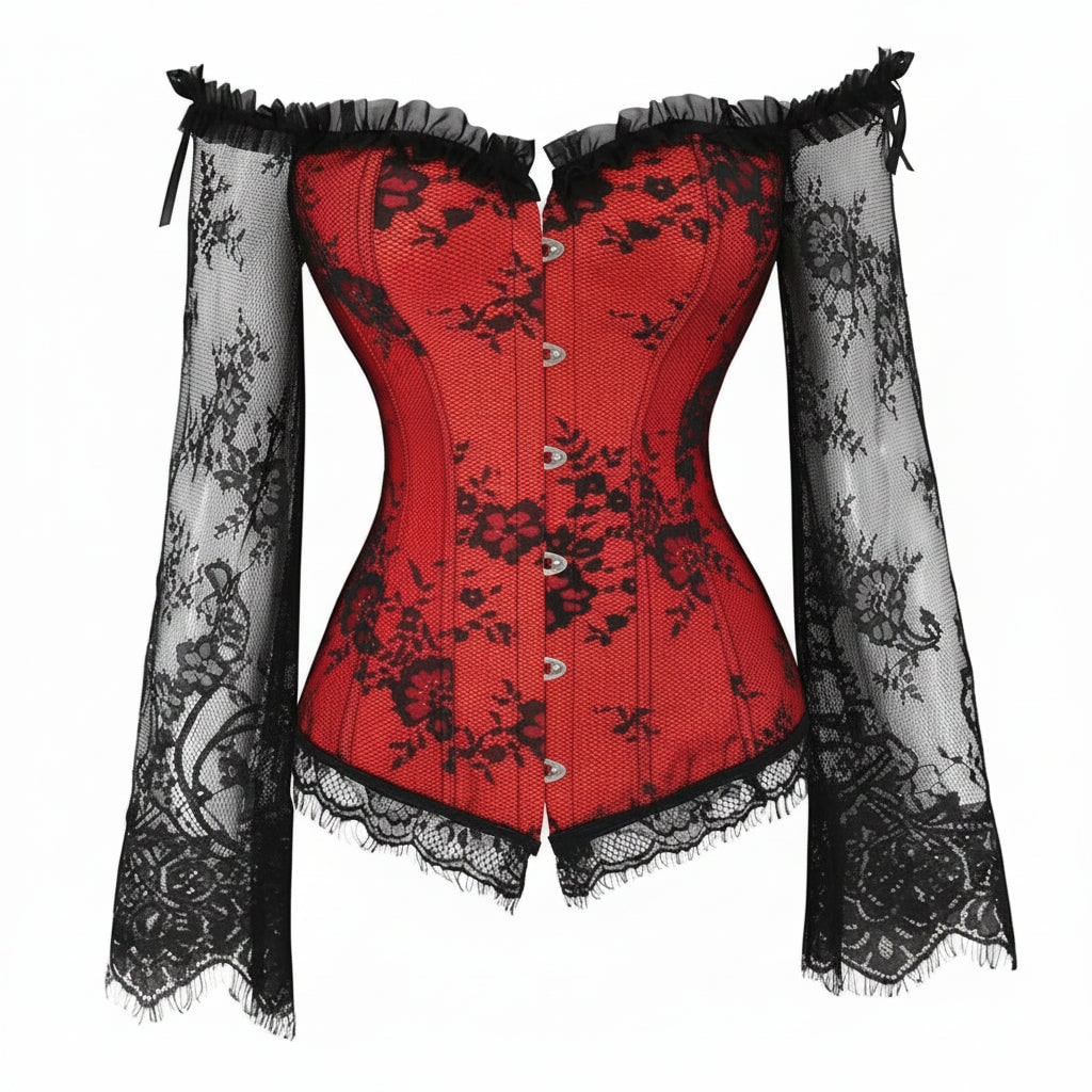 Women's Gothic Corset Top Lace Sleeve Halloween Costume Outfit