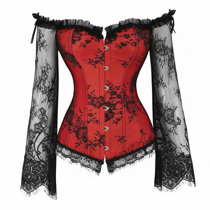 Women's Gothic Corset Top Lace Sleeve Halloween Costume Outfit