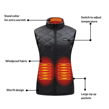 Women’s Heated Gilet Lightweight USB Powered Vest Adjustable Heat Settings