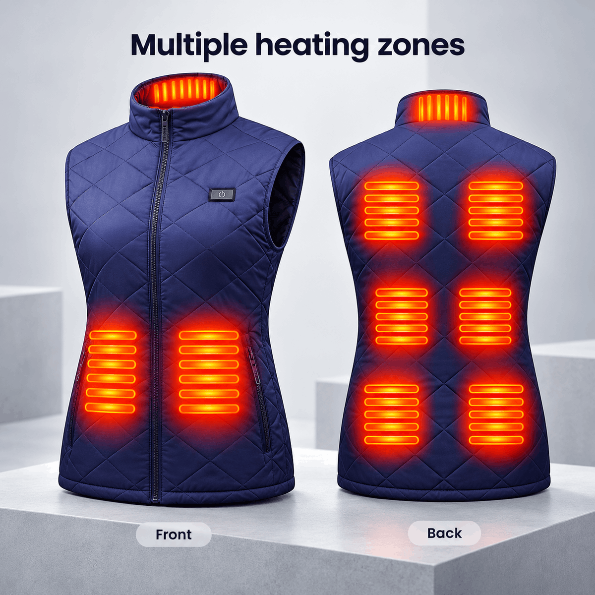 Women's Heated Vest Quilted Electric Heating Stand Collar Zipper Pockets Lightweight