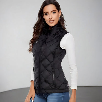 Women's Heated Vest Quilted Electric Heating Stand Collar Zipper Pockets Lightweight