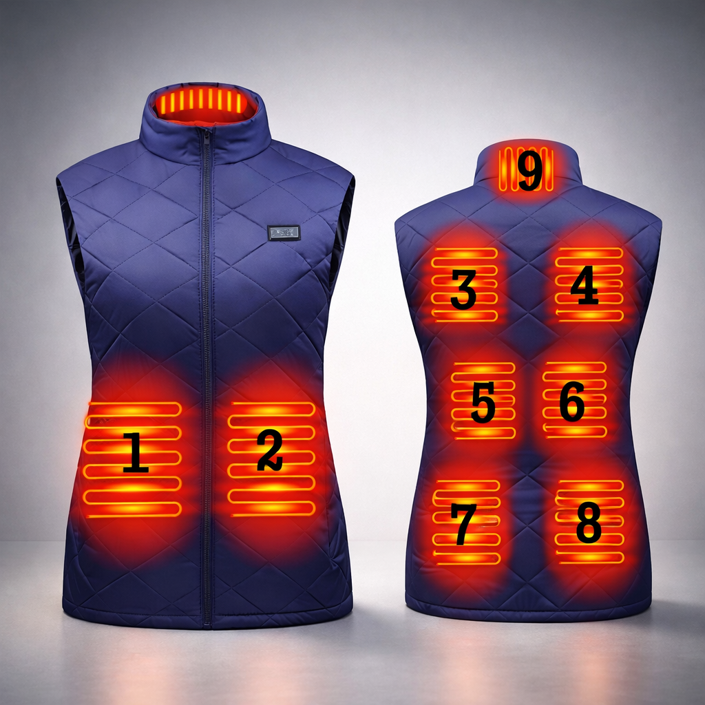 Women's Heated Vest Quilted Electric Heating Stand Collar Zipper Pockets Lightweight