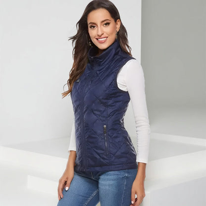 Women's Heated Vest Quilted Electric Heating Stand Collar Zipper Pockets Lightweight