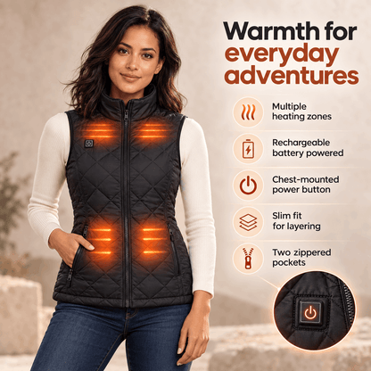 Women's Heated Vest Quilted Electric Heating Stand Collar Zipper Pockets Lightweight
