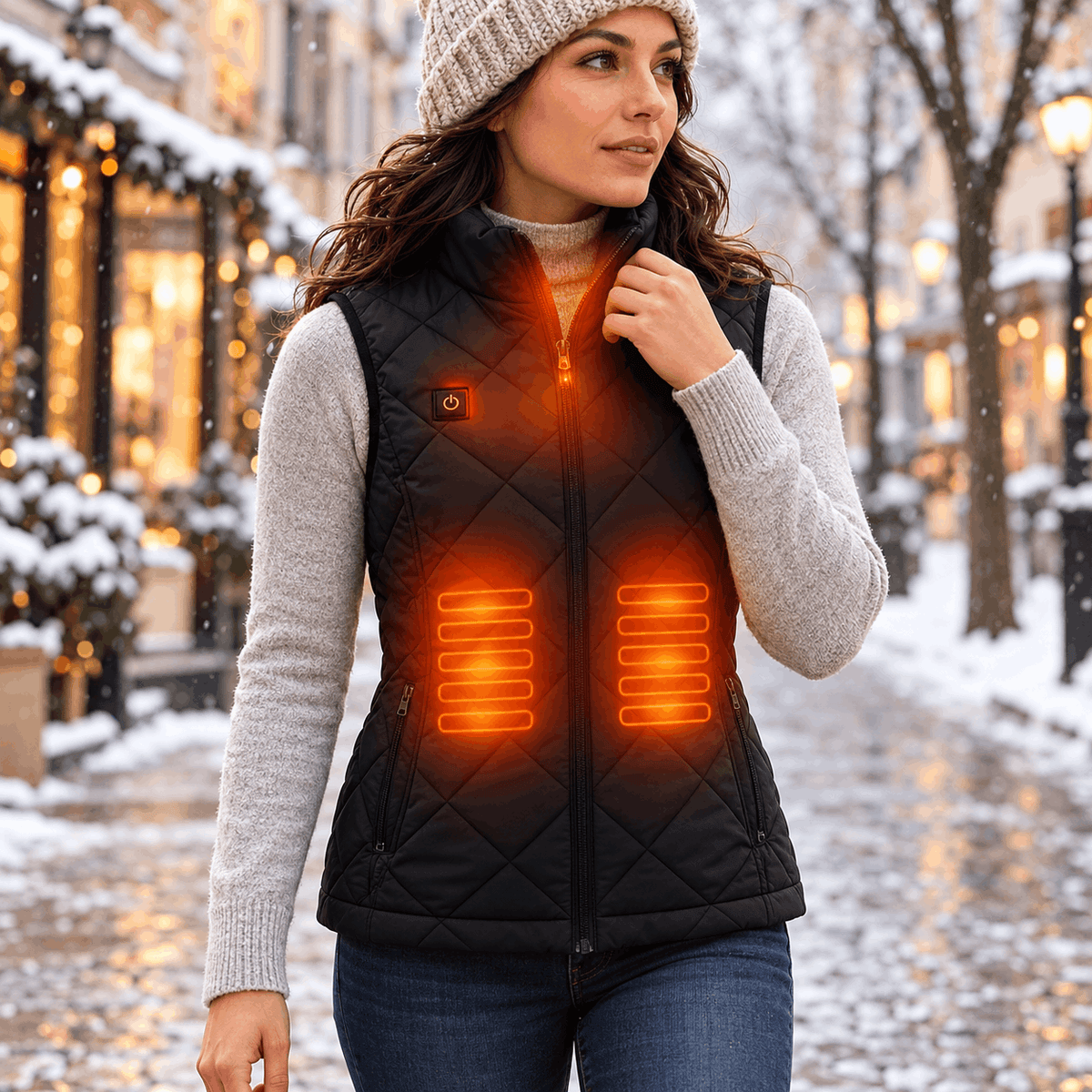 Women's Heated Vest Quilted Electric Heating Stand Collar Zipper Pockets Lightweight