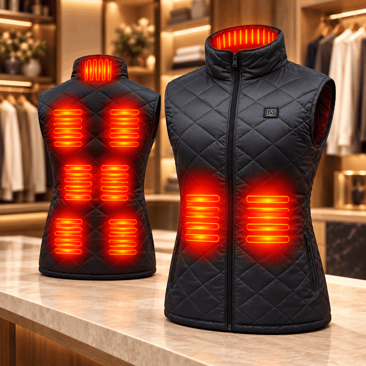 Women's Heated Vest Quilted Electric Heating Stand Collar Zipper Pockets Lightweight
