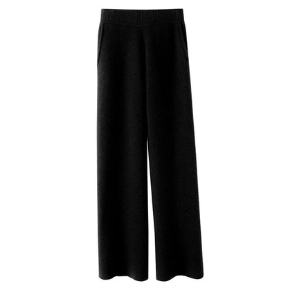 Women's High Waisted Wide Leg Knit Pants with Soft Fabric and Pockets