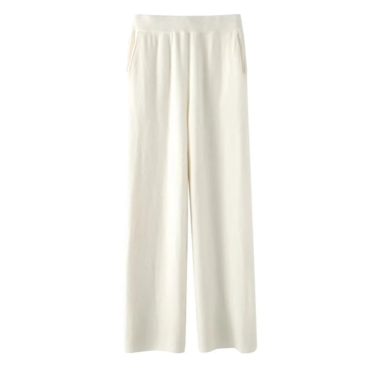 Women's High Waisted Wide Leg Knit Pants with Soft Fabric and Pockets