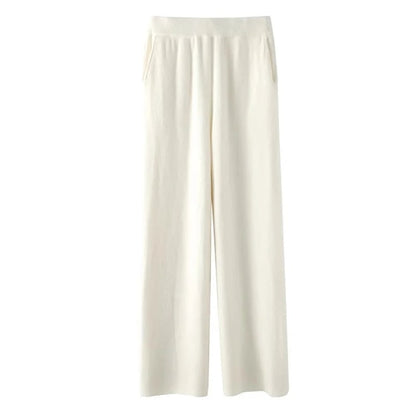 Women's High Waisted Wide Leg Knit Pants with Soft Fabric and Pockets