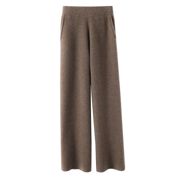 Women's High Waisted Wide Leg Knit Pants with Soft Fabric and Pockets