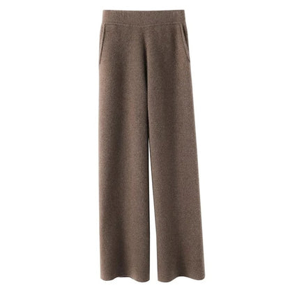 Women's High Waisted Wide Leg Knit Pants with Soft Fabric and Pockets