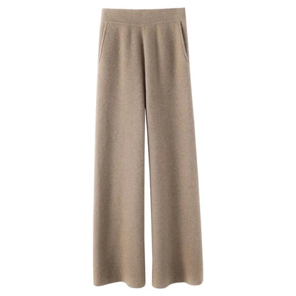 Women's High Waisted Wide Leg Knit Pants with Soft Fabric and Pockets