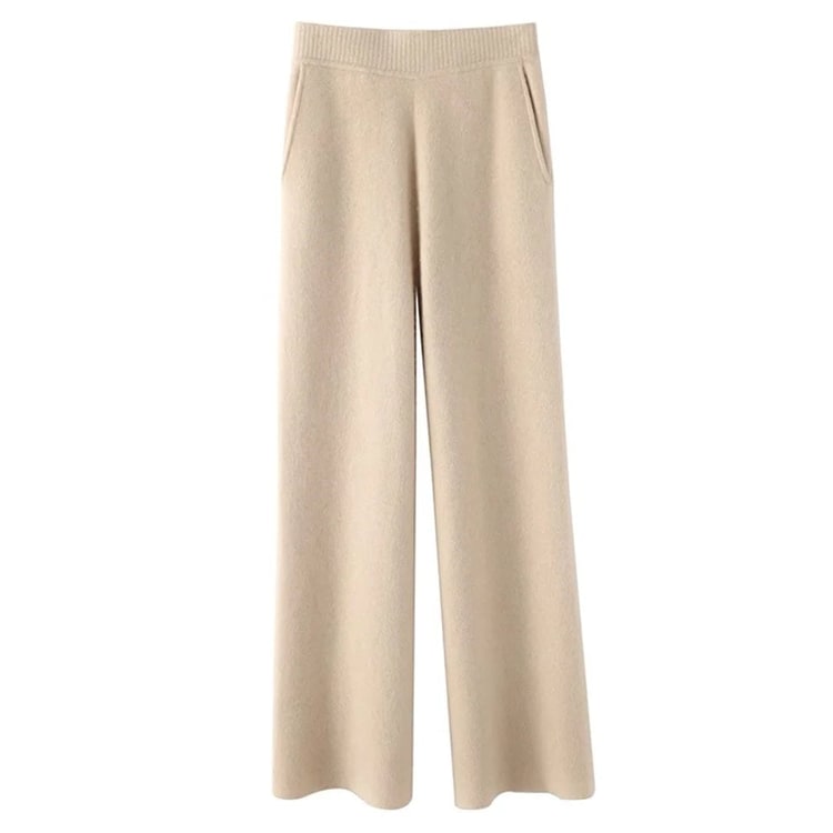 Women's High Waisted Wide Leg Knit Pants with Soft Fabric and Pockets