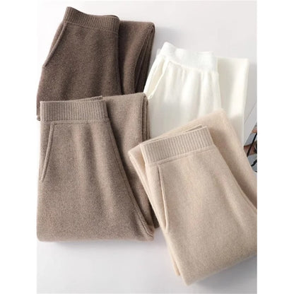 Women's High Waisted Wide Leg Knit Pants with Soft Fabric and Pockets
