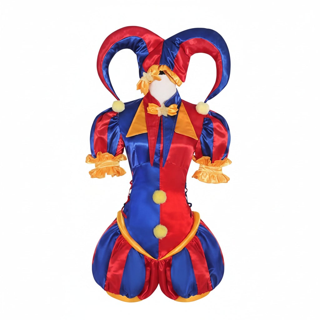Set costume da giullare per donna per Halloween con cappello, guanti e calze