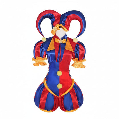 Set costume da giullare per donna per Halloween con cappello, guanti e calze