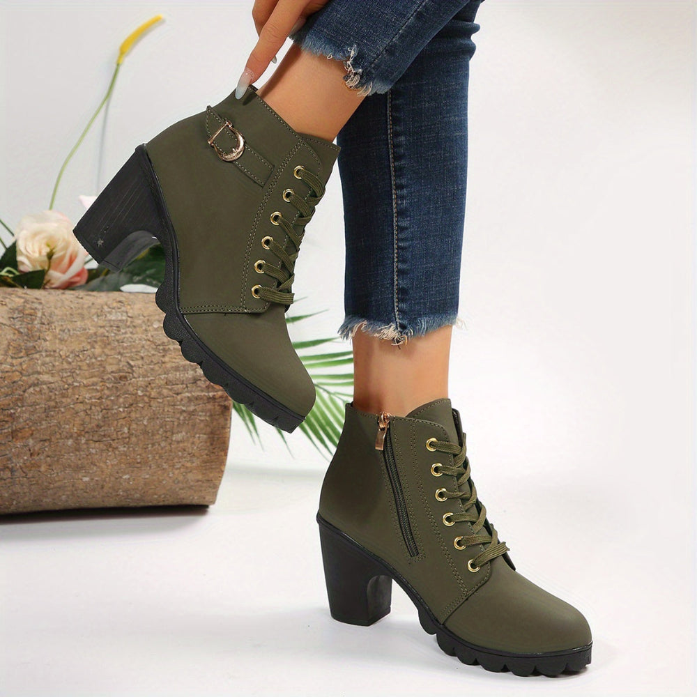 Women's Lace Up Block Heel Ankle Booties