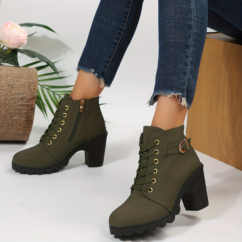 Women's Lace Up Block Heel Ankle Booties