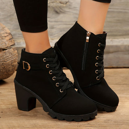 Women's Lace Up Block Heel Ankle Booties