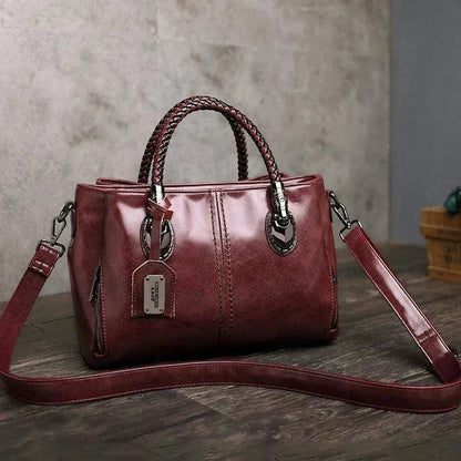 Women's Leather Handbag Braided Handles Vintage Shoulder Bag Work Travel