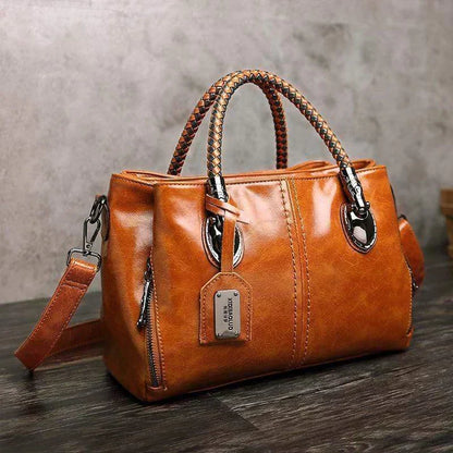 Women's Leather Handbag Braided Handles Vintage Shoulder Bag Work Travel