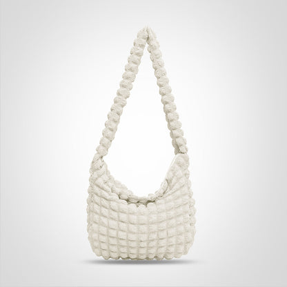 Women’s Lightweight Shoulder Bag Pleated Bubble Design Large Capacity Crossbody Handbag