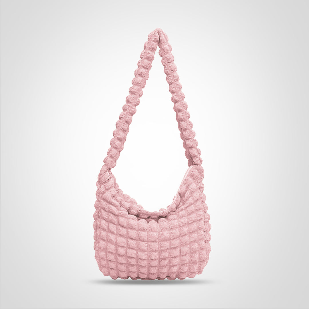 Women’s Lightweight Shoulder Bag Pleated Bubble Design Large Capacity Crossbody Handbag