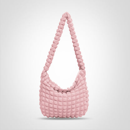 Women’s Lightweight Shoulder Bag Pleated Bubble Design Large Capacity Crossbody Handbag