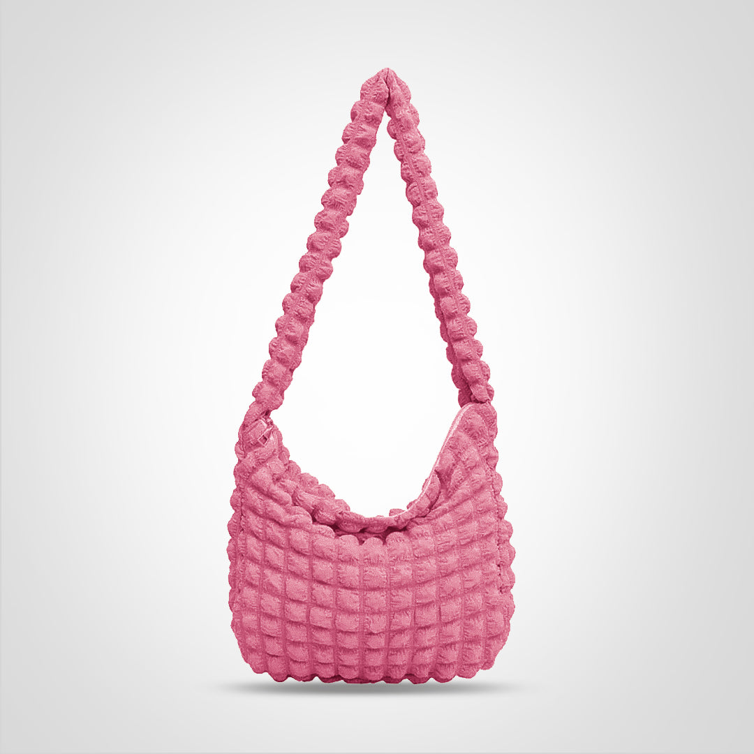 Women’s Lightweight Shoulder Bag Pleated Bubble Design Large Capacity Crossbody Handbag
