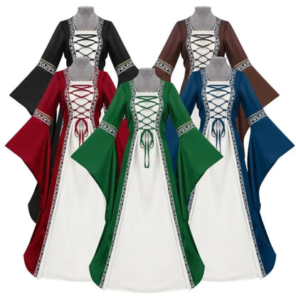 Women's Medieval Renaissance Dress Long Sleeve Lace Up Costume