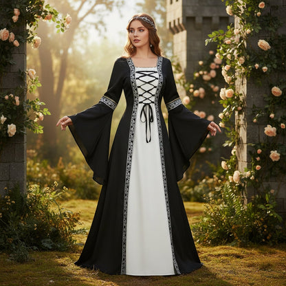 Women's Medieval Renaissance Dress Long Sleeve Lace Up Costume