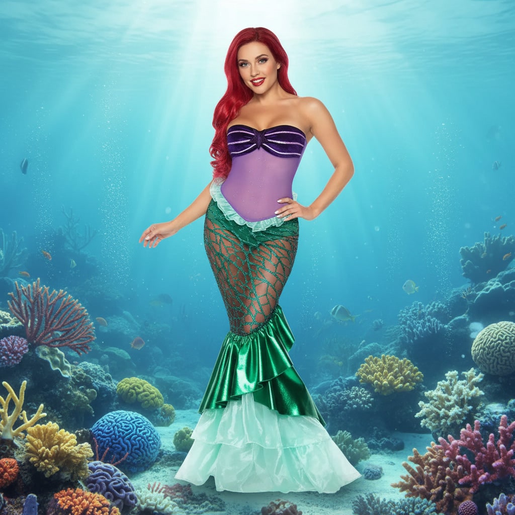Women's Mermaid Dress Costume Shimmering Fishtail Fantasy Outfit