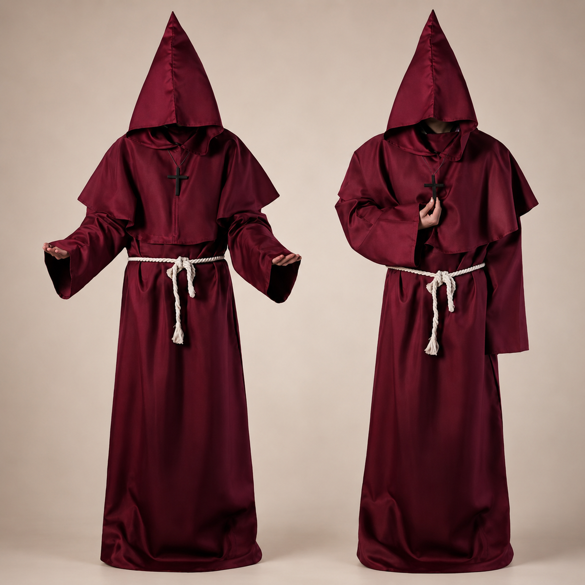 Costume da suora da donna, abito lungo fino ai piedi per Halloween, cosplay e travestimenti