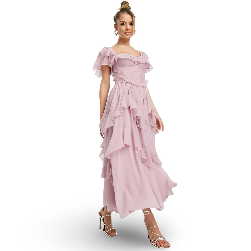 Women's Off Shoulder Ruffle Maxi Dress Party Evening Wear