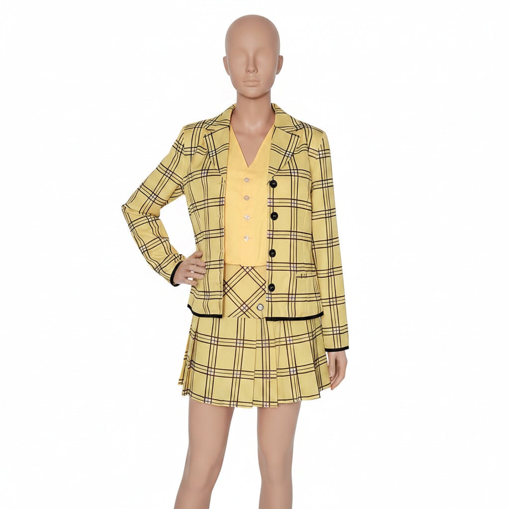 Women's Plaid Blazer and Skirt Costume Set Stylish Party Outfit