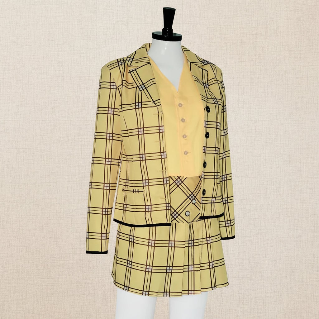 Women's Plaid Blazer and Skirt Costume Set Stylish Party Outfit