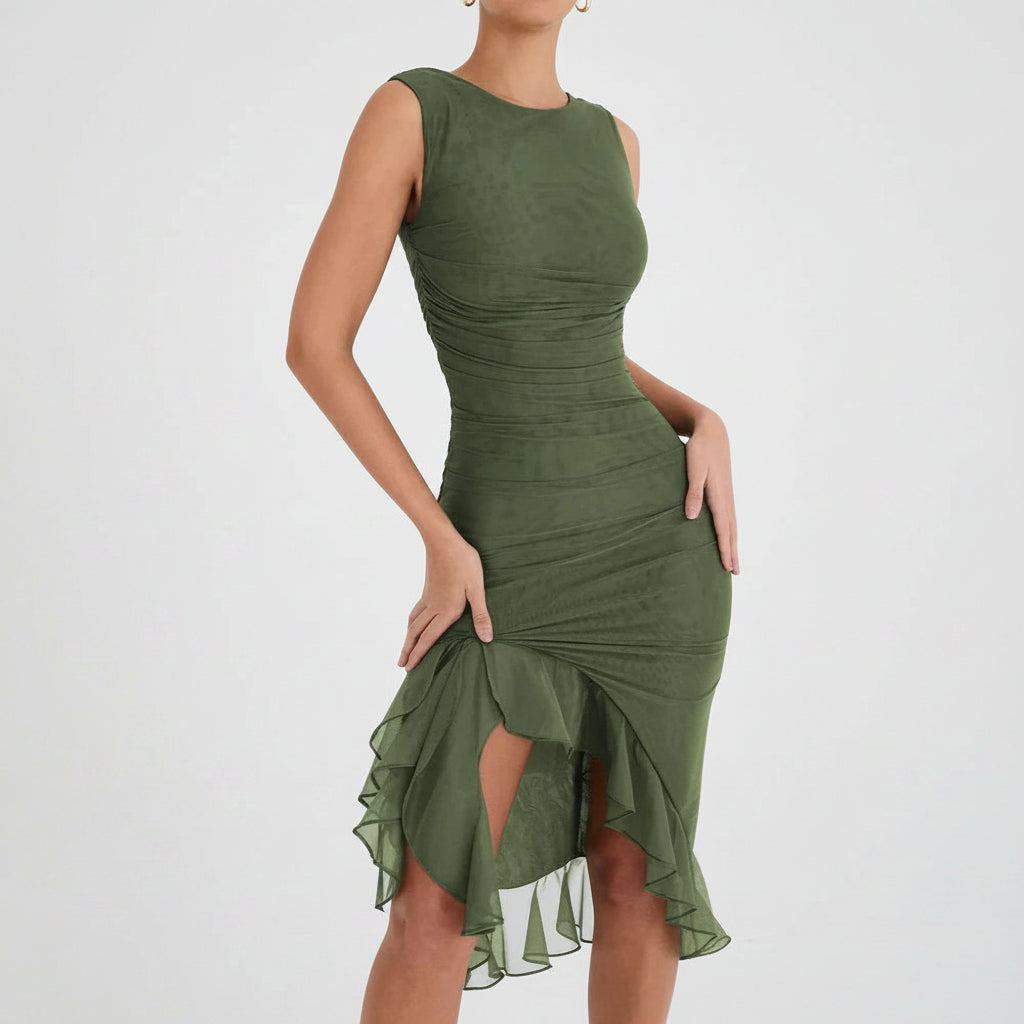 Women's Ruched Off Shoulder Midi Cocktail Dress