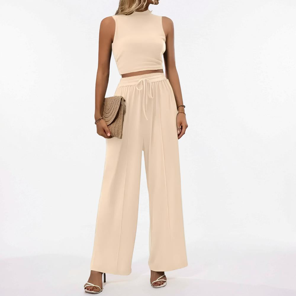 Women's Sleeveless Wide Leg Casual Two Piece Lounge Set
