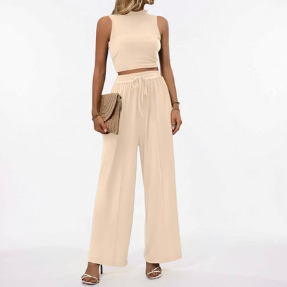 Women's Sleeveless Wide Leg Casual Two Piece Lounge Set