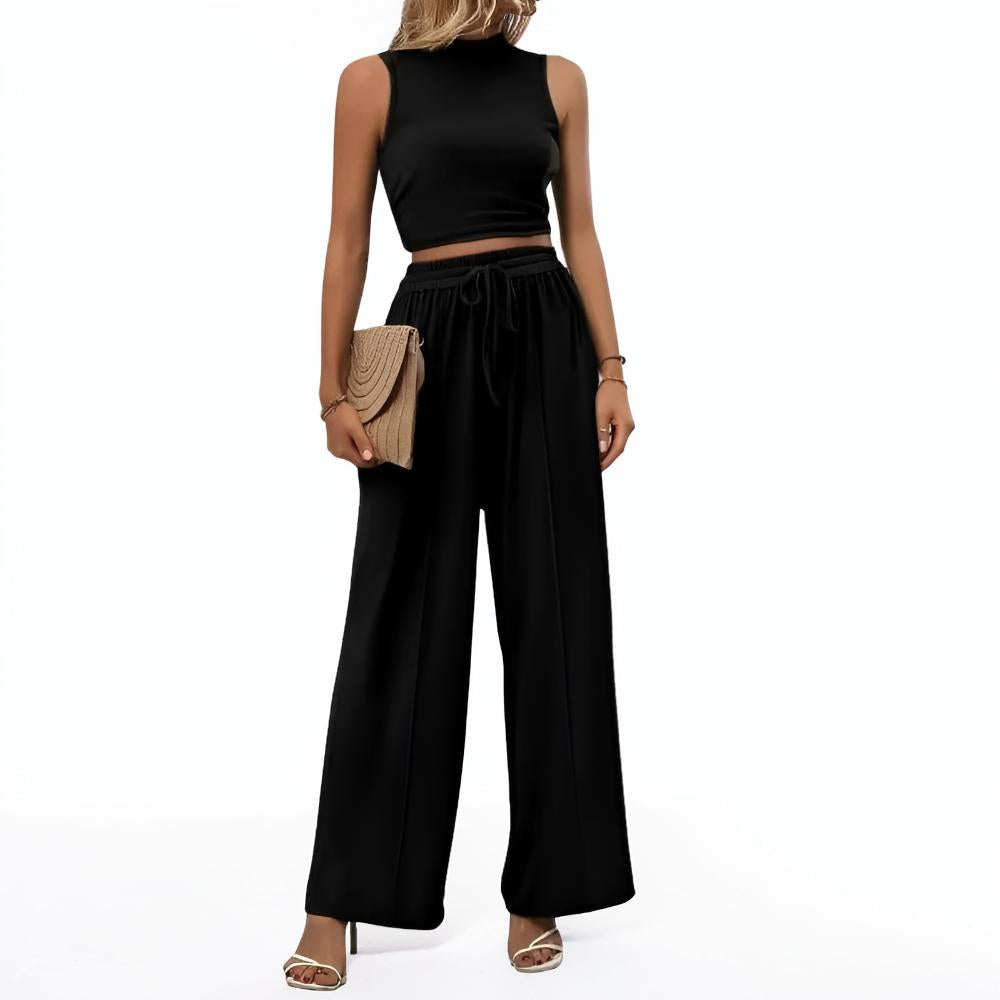 Women's Sleeveless Wide Leg Casual Two Piece Lounge Set