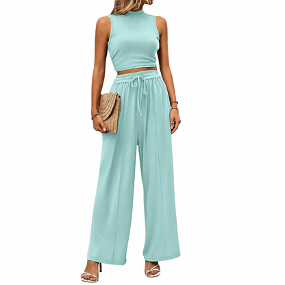 Women's Sleeveless Wide Leg Casual Two Piece Lounge Set