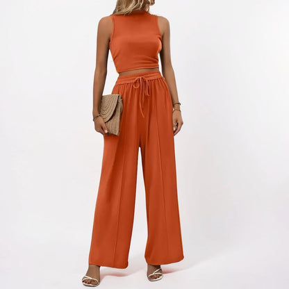 Women's Sleeveless Wide Leg Casual Two Piece Lounge Set